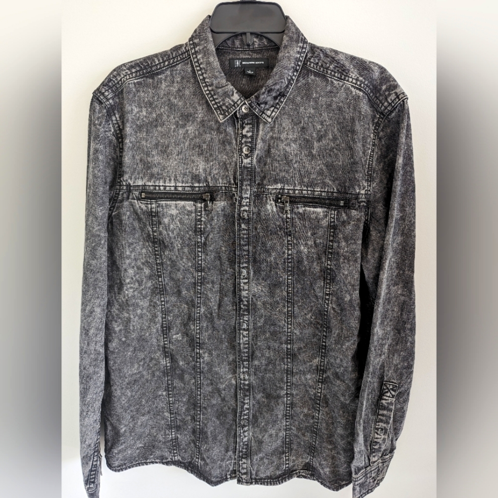 ￼INC International Concepts Mens Washed Denim Shirt Black Wash